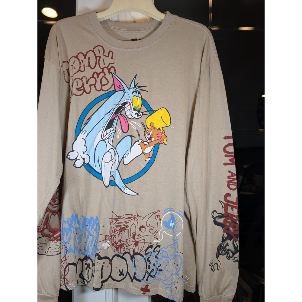 Tom And Jerry Shirt Men's Pullover Long Sleeve  Graphic Print Graffiti 3XL